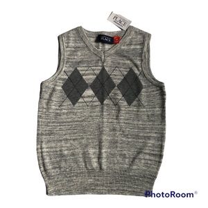 NWT The Children’s Place Sweater Vest, 4T, Grey/Navy Blue Argyle